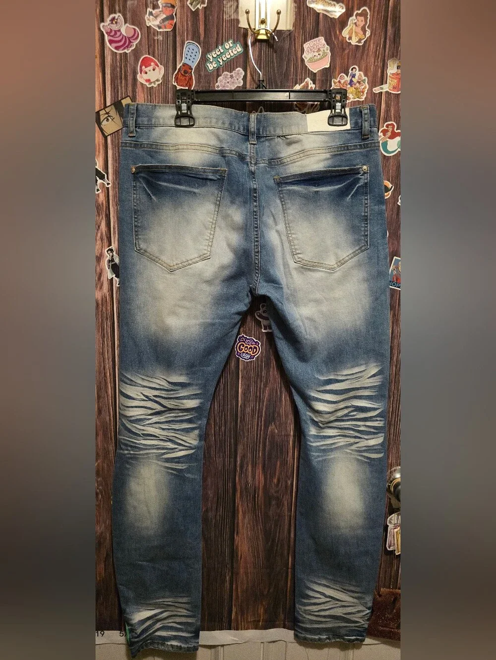 MACKEEN Blue Distressed Graffiti Jeans